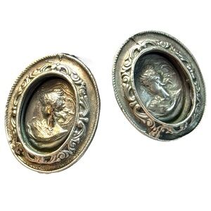 Vintage silver finish Cameo Gibson girl clip on earrings